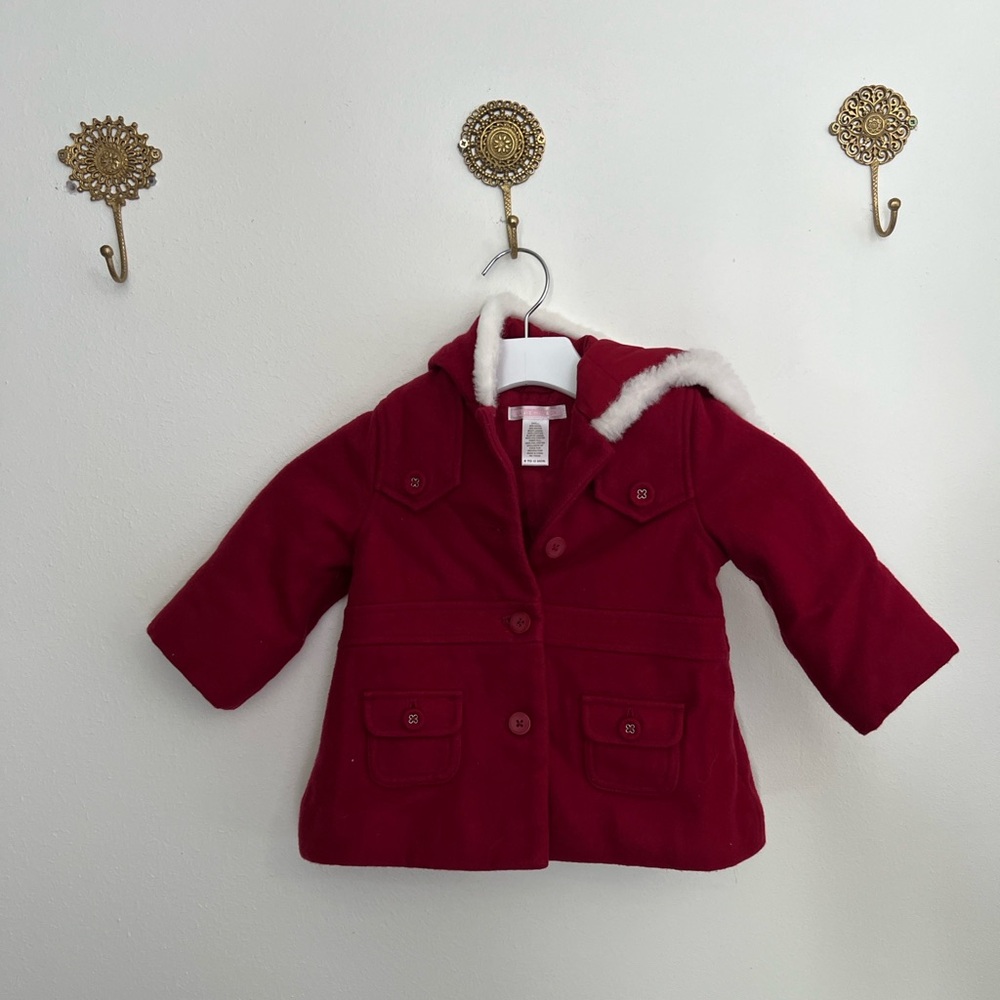 Janie and Jack Red Jacket with White Faux Fur